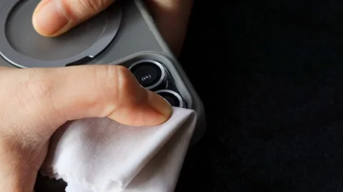 Cleaning a smartphone camera lens Stock Footage 339329320