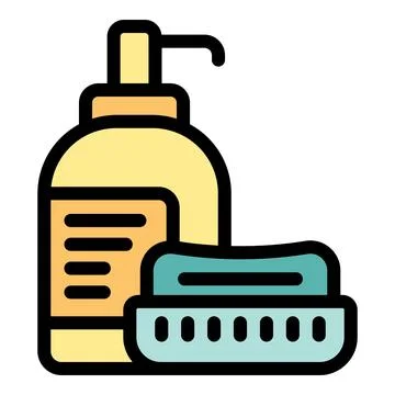 Cleaning soap bottle with pump dispenser and cleaning brush icon Stock Illustration