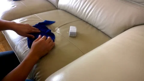 Cleaning sofa with sponge and cloth Stock Footage 78184669