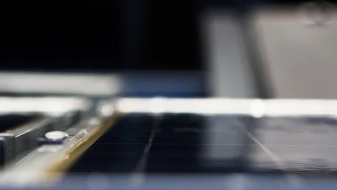 Cleaning solar panels on the rood close up Stock Footage 93394982