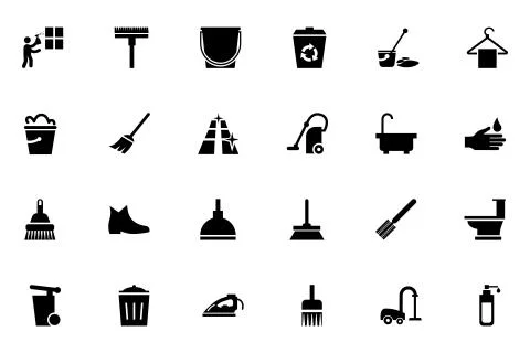 Cleaning Solid Icons Stock Illustration