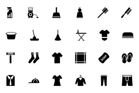 Cleaning Solid Icons Set Stock Illustration