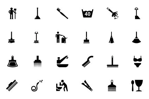 Cleaning Solid Vector Icons Stock Illustration