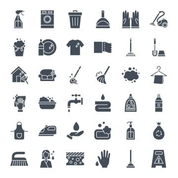 Cleaning Solid Web Icons Illustrazione stock