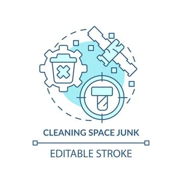 Cleaning space junk turquoise concept icon Stock Illustration