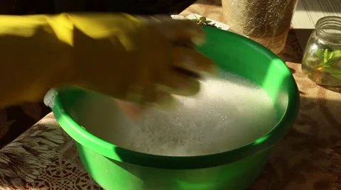 Cleaning With Sponge And Soap Stock Footage 55512041