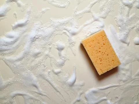 Cleaning sponge in foam Stock Photos