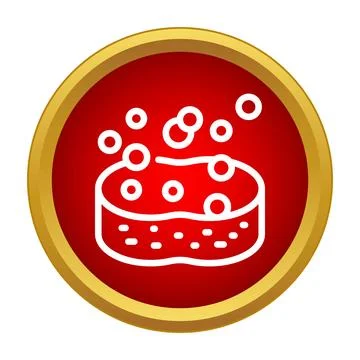 Cleaning sponge with soap bubbles in red circle icon Stock Illustration