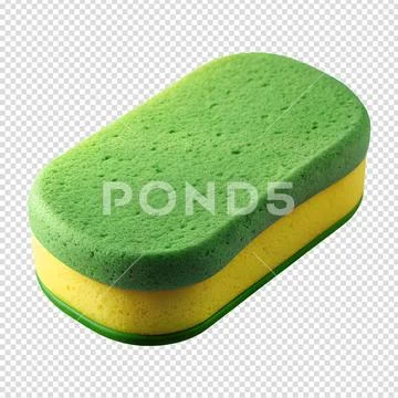 Cleaning sponge yellow and green 3d isolated PSD 템플릿