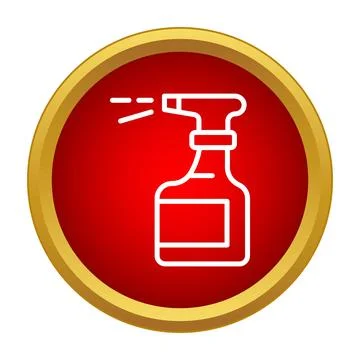 Cleaning spray bottle line icon on red circle Stock Illustration