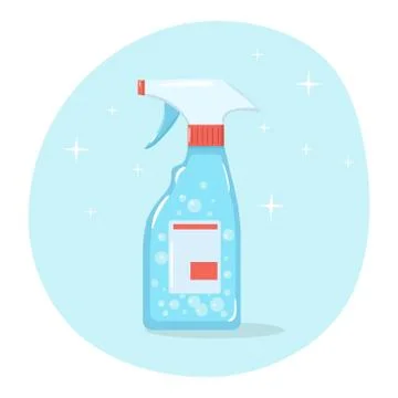 Cleaning spray bottle vector in flat style. Disinfection of surface. Clean an Stock Illustration