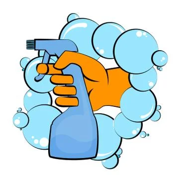 Cleaning spray in hand Stock Illustration