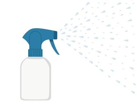 Cleaning spray plastic bottle spraying out flat vector illustration on white Stock Illustration