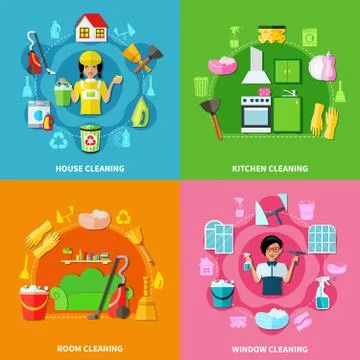 Cleaning Square Compositions Set Stock Illustration
