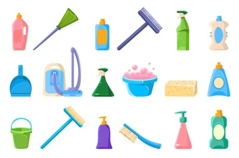 Cleaning supplie sett, tools for cleaning vector Illustrations on a white Stock Illustration