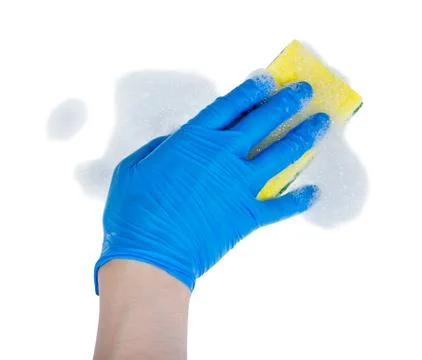 Cleaning surface with a sponge. Stock Photos