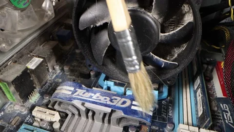 Cleaning the system unit from dust with a brush Stock Footage 166404607