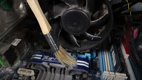 Cleaning the system unit from dust with a brush Stock Footage 166512862