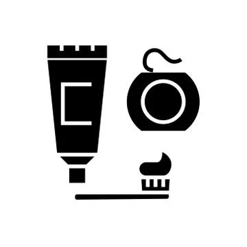 Cleaning teeth - brush, toothpaste, dental floss icon, vector illustration Stock Illustration