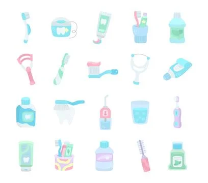 Cleaning teeth set in scandinavian style Stock Illustration
