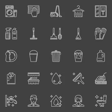 Cleaning thin line icons Stock Illustration
