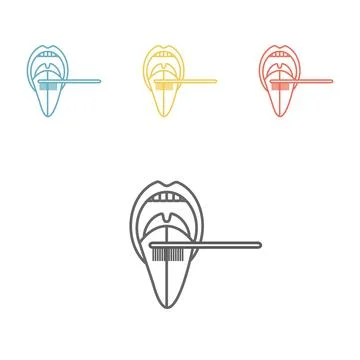 Cleaning tongue using toothbrush line icon. Stock Illustration