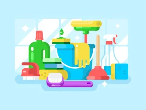 Cleaning tools and detergent Stock Illustration