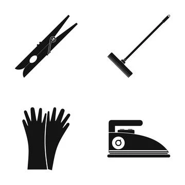 Cleaning tools and housework silhouette icons set Stock Illustration