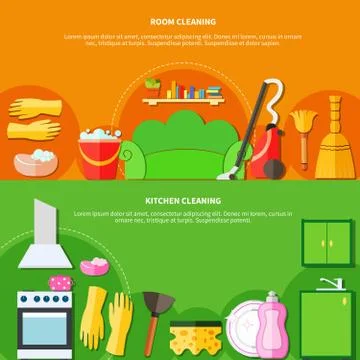 Cleaning Tools Banners Set Stock Illustration