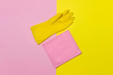 Cleaning tools on a colored background. Indoor cleaning tools Stock Photos
