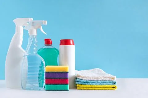 Cleaning tools for different surfaces in the premises. Stock Photos
