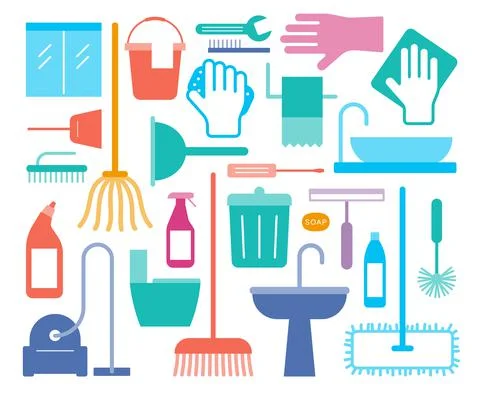Cleaning tools icon set, vector illustration Stock Illustration