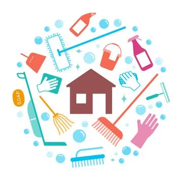 Cleaning tools icon set, vector illustration Stock Illustration