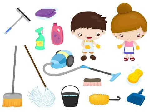 Cleaning tools - kids set Stock Illustration