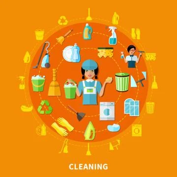 Cleaning Tools Round Composition Stock Illustration