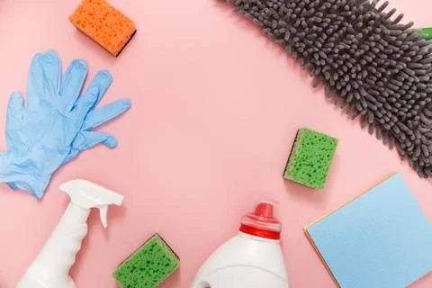 Cleaning tools set. Top view Stock Photos