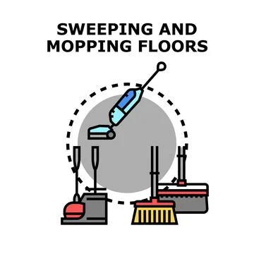 Cleaning tools for sweeping and mopping floors Stock Illustration
