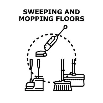Cleaning tools for sweeping and mopping floors Stock Illustration
