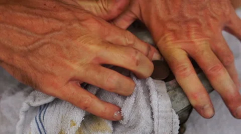 Cleaning the top end of a small engine Video stock 64113147