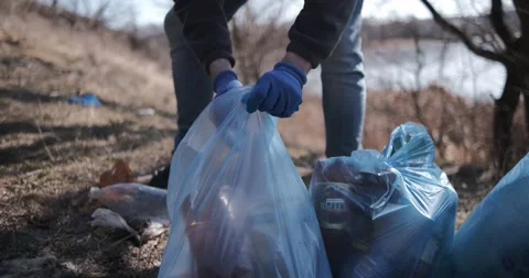 Cleaning trash in the forest, ecoactivist Stock Footage 172335618