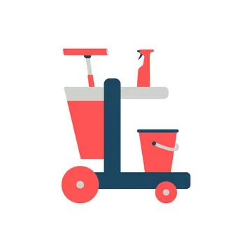 Cleaning trolley vector icon isolated on white background Stock Illustration