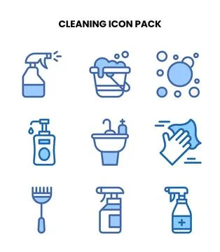 Cleaning Two Colour Graphics Icons Pack Stock Illustration