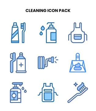 Cleaning Two Colour Graphics Icons Pack Stock Illustration