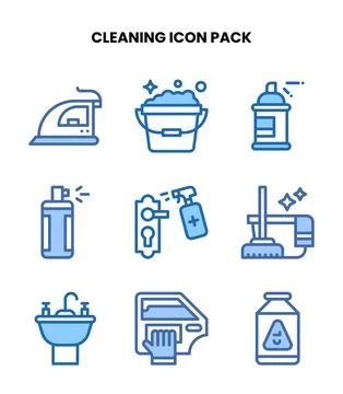 Cleaning Two Colour Graphics Icons Pack Stock Illustration