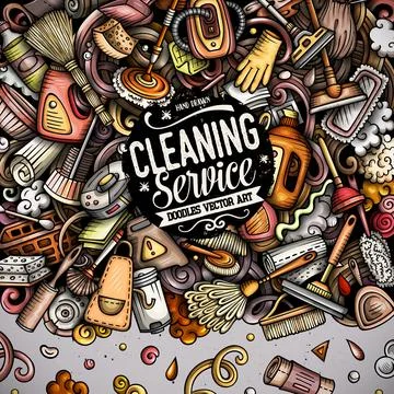 Cleaning vector doodles funny frame. イラスト素材