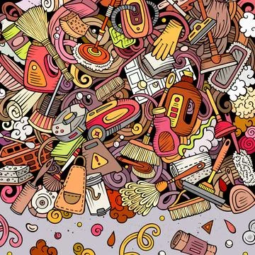 Cleaning vector doodles funny frame. イラスト素材
