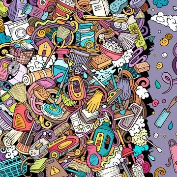 Cleaning vector doodles funny frame. イラスト素材