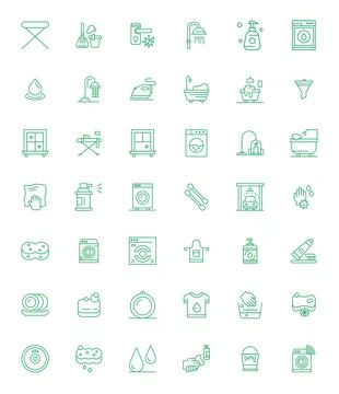 Cleaning Vector Icon Collection featuring 42 PIXEL Perfect Retina Ready Bol.. Stock Illustration