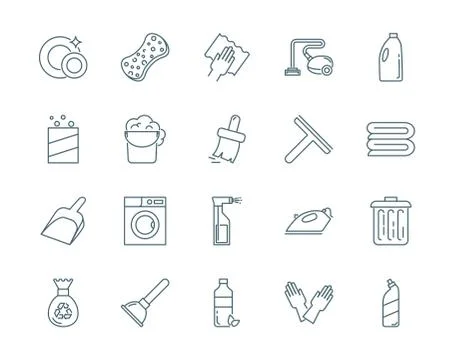 Cleaning vector icons set modern line style Stock Illustration