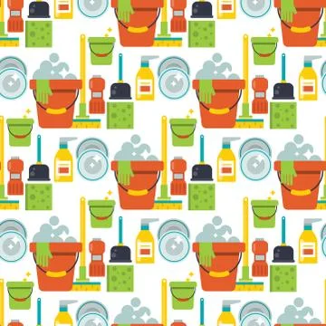 Cleaning vector service design home household work brush seamless pattern イラスト素材